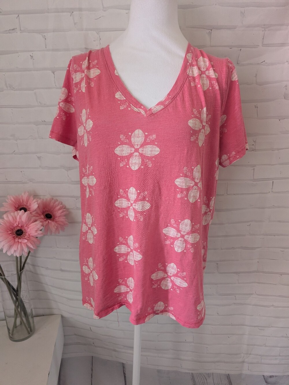 Sonoma Pink Floral V-Neck Short Sleeve Tee